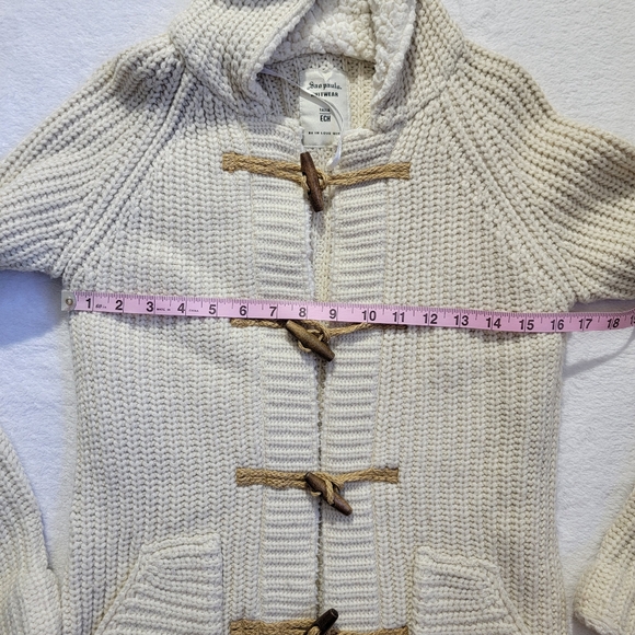 Sao Paulo Wool Blend Hooded Cardigan Sweater Fleece Lined Wood Toggle Buttons S - Picture 11 of 12